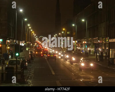 Heavy night traffic and great western road Stock Photo