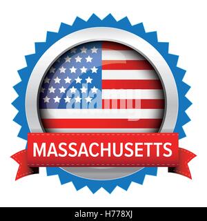 Massachusetts and USA flag badge vector Stock Vector