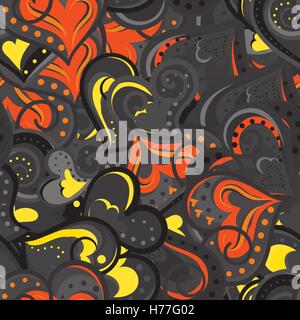 Heart black, yellow and orange pattern. Vector seamless background Stock Vector
