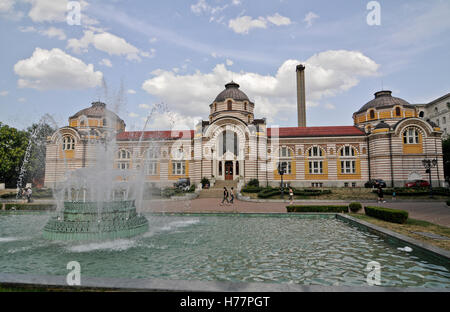 Museum of the history of Sofia, Bulgaria. View of the facade and fountain in Banski square Stock Photo