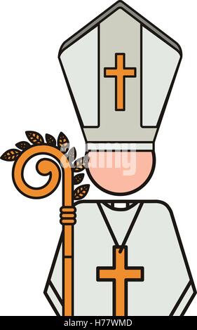 priest or reverend man with christian catholic religious icons over white background. vector illustration Stock Vector