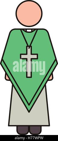 priest or reverend man with christian catholic religious icons over white background. vector illustration Stock Vector