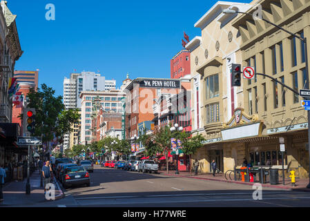 Gaslamp Quarter, Fifth Avenue, San Diego, California, USA. Stock Photo