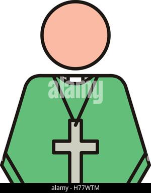 priest or reverend man with christian catholic religious icons over white background. vector illustration Stock Vector