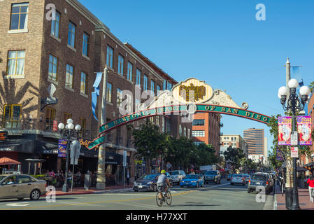 Gaslamp Quarter sign, Downtown San Diego, California, USA. Stock Photo