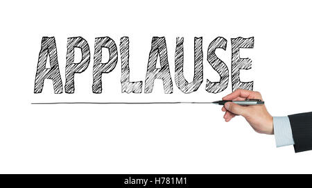 applause written by hand, hand writing on transparent board, photo Stock Photo