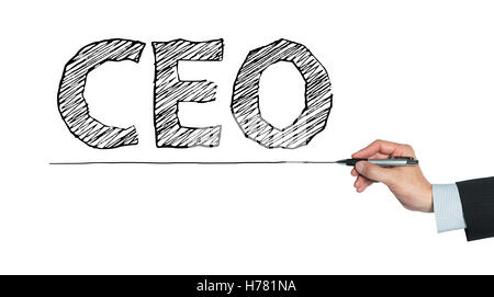 CEO written by hand, hand writing on transparent board, photo Stock Photo