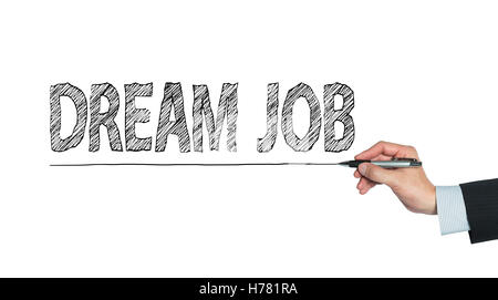 dream job written by hand, hand writing on transparent board, photo Stock Photo