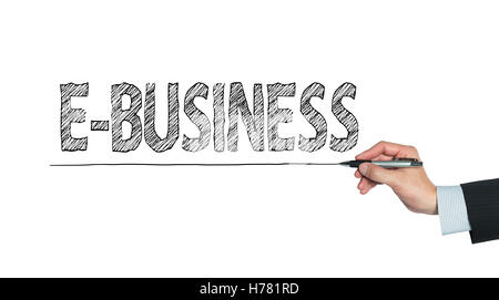 e-business written by hand, hand writing on transparent board, photo Stock Photo