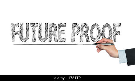 future proof written by hand, hand writing on transparent board, photo Stock Photo