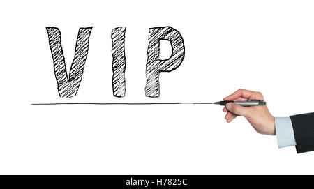 VIP written by hand, hand writing on transparent board, photo Stock Photo