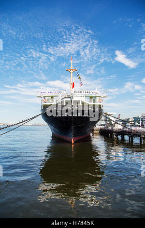 YOKOHAMA, JAPAN - OCTOBER 6, 2016: View at  Hikawa Maru ocean liner in Yokohama, Japan. This 163m length ship was launched at 19 Stock Photo