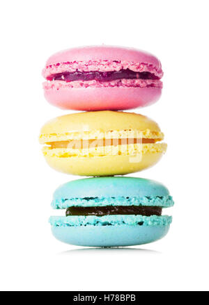 Colorful macaroons stack. Sweet macarons. Isolated on white background Stock Photo