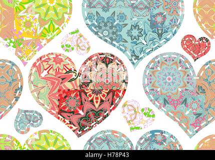 Patchwork hearts. Seamless pattern. Scrapbooking series. Vector background. Stock Vector