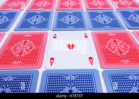 Ace of hearts card among some playing cards Stock Photo