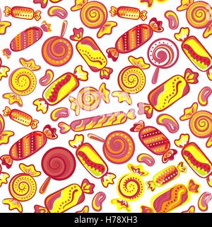 Cute seamless pattern with colorful sweets. Seamless different sweets pattern. Assorted candies background. Stock Vector
