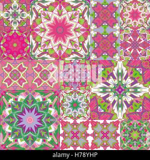 Seamless patchwork background. Oriental ornament motifs. Colorful bright ornaments. Vector illustration Stock Vector