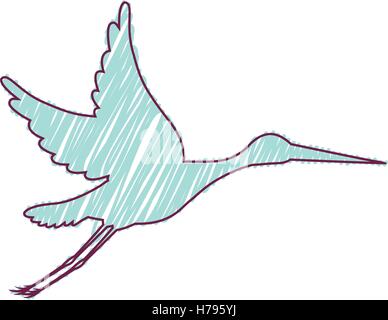 cartoon stork bird flying icon over white background. sketch and draw design. vector illustration Stock Vector