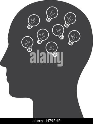 silhouette of human head profile with bulb lights icon inside over white background. vector illustration Stock Vector