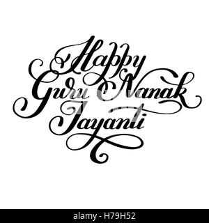 Happy Guru Nanak Jayanti black brush calligraphy inscription Stock Vector