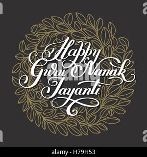 Happy Guru Nanak Jayanti brush calligraphy inscription to indian Stock Vector