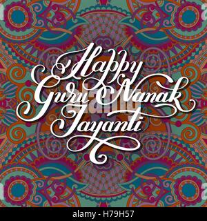 Happy Guru Nanak Jayanti brush calligraphy inscription on paisle Stock Vector