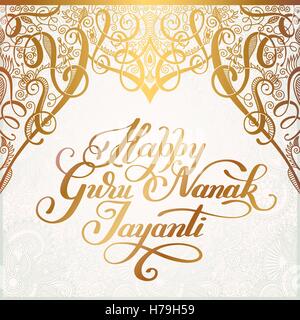 Happy Guru Nanak Jayanti brush calligraphy inscription on royal Stock Vector