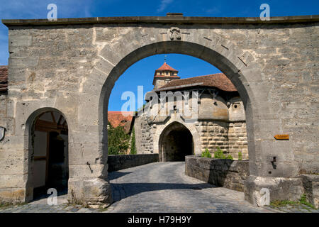 Gateway through city wall into Rothenburg ob der Tauber,medieval town, Bavaria,Germany Stock Photo