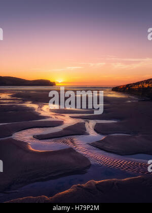 puddles in the beach of Plentzia Stock Photo