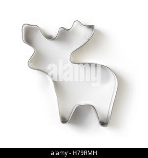 Reindeer shape gingerbread cookie cutter isolated on white background, top view Stock Photo