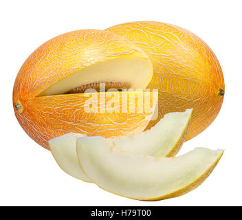 melon and sliced melon isolated on white background Stock Photo