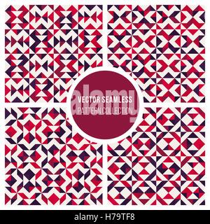 Set of Four Seamless Triangle Truchet Geometric Patterns in Pink And Purple Stock Vector