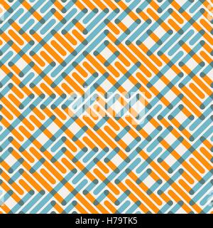 Vector Seamless Blue Orange Intersecting Lines Grid Maze Pattern Stock Vector