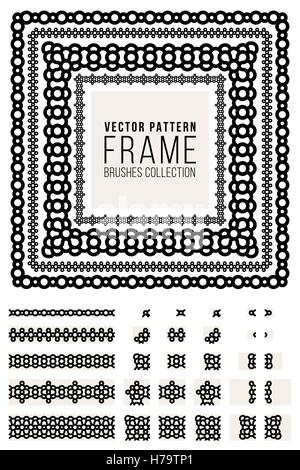 Vector Ornamental Decorative Frame Rounded Lines Pattern Brushes Set Stock Vector