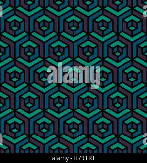 Vector Seamless Isometric Hexagonal Cube Structure Vintage Pattern ...