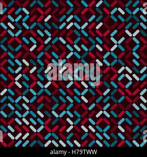 Vector Seamless  Rounded Rectangles Geometric Random Position and Color Square Pattern in Red And Blue Stock Vector