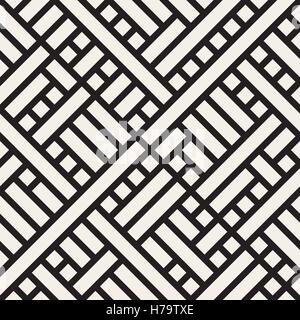 Vector Seamless Black and White Rectangular Geometric Intersecting Lines Square Pattern Stock Vector