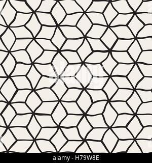 Vector Seamless Black and White Hand Drawn Rhombus Grid Pattern Stock Vector