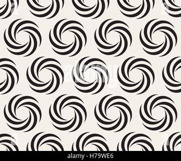 Vector Seamless Black and White Spiral Geometry Circle Optical Illusion Pattern Stock Vector