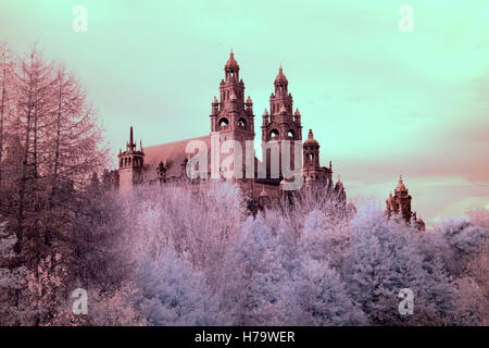 Glasgow Kelvingrove  park  art galleries in  infra red camera which contains both the university and the museum in the Park area Stock Photo