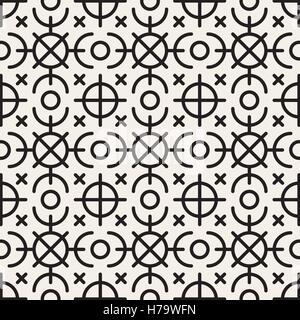 Vector Seamless Black and White Geometric Ethnic Circle Line Ornament Pattern Stock Vector