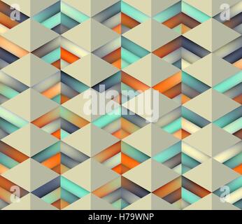 Vector Seamless Gradient Mesh Color Stripes Triangles Grid in Shades of Teal and Orange on Light Background Stock Vector