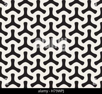 Vector Seamless Black and White Geometric Rounded Tripod Shapes Pattern Stock Vector