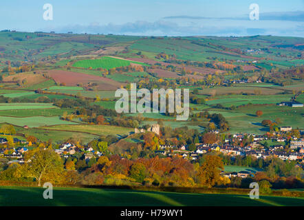 Autumn sunrise at Clun in south Shropshire, England, UK. Stock Photo