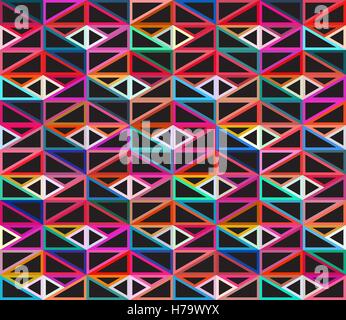 Vector Seamless Dark Isometric Blocks  Colorful Outline Grid   Geometric Tiling  Pattern Stock Vector