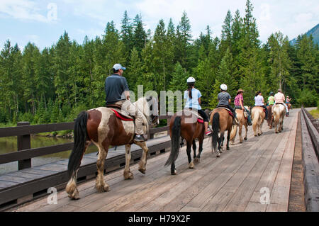 Horse riding  in  Glacier National Park , Montana, USA Stock Photo