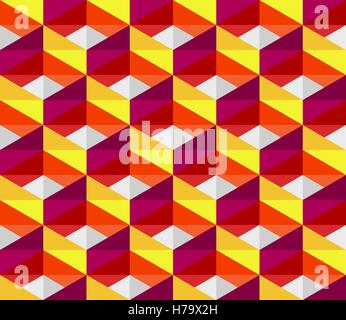 Vector Seamless Colorful Pink Red Yellow Geometric Blocks Isometric Tiling Pattern Stock Vector
