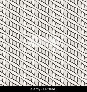 Vector Seamless Black and White Rounded Parallel and Intersecting Lines Pattern Stock Vector