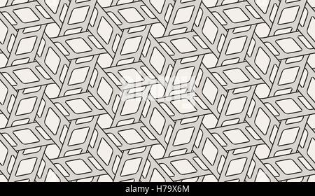 Vector Seamless Black and White Rounded Interlacing Line Hexagonal Pattern Stock Vector