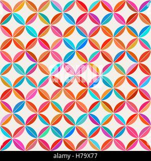 Vector Seamless Colorful Circle Star Quilt Tiling Pattern on Light Background Stock Vector